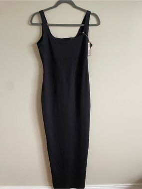 NWT SKIMS Black Long Slip Dress with Built-In Bodysuit XL